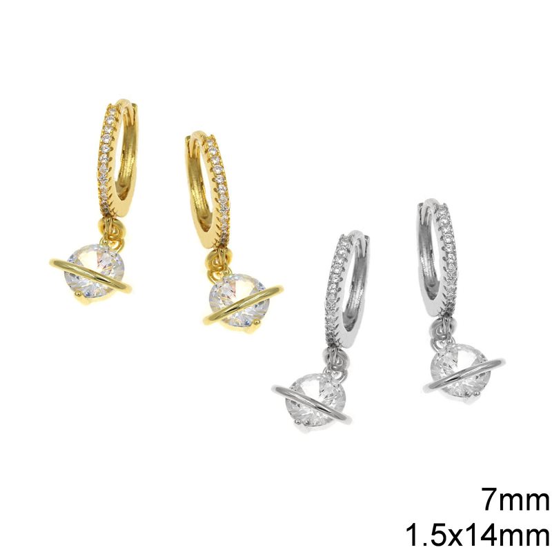 Σκουλαρίκια Ασημένια 925 Κρίκοι με Ζιργκόν 1.5x14mm και Κρόνος με Ζιργκόν 7mm