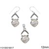 Silver 925 Set of Pendant & Earrings with Square Stone 12mm