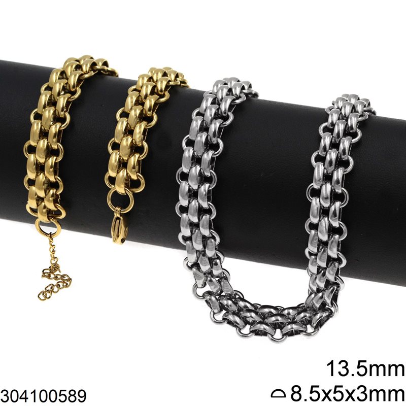 Stainless Steel Chain of Semicircle Rings 8.5x5x3mm and Oval Links 13.5x6.8x1.5mm
