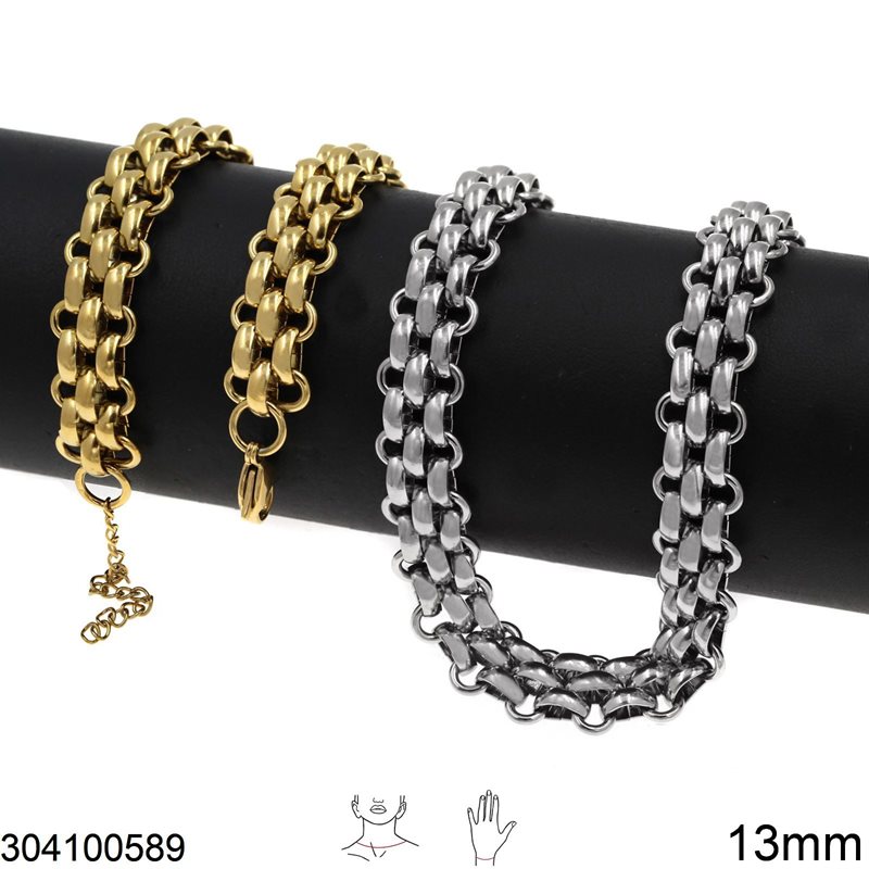 Stainless Steel Chain of Semicircle Links and Oval Rings 13mm