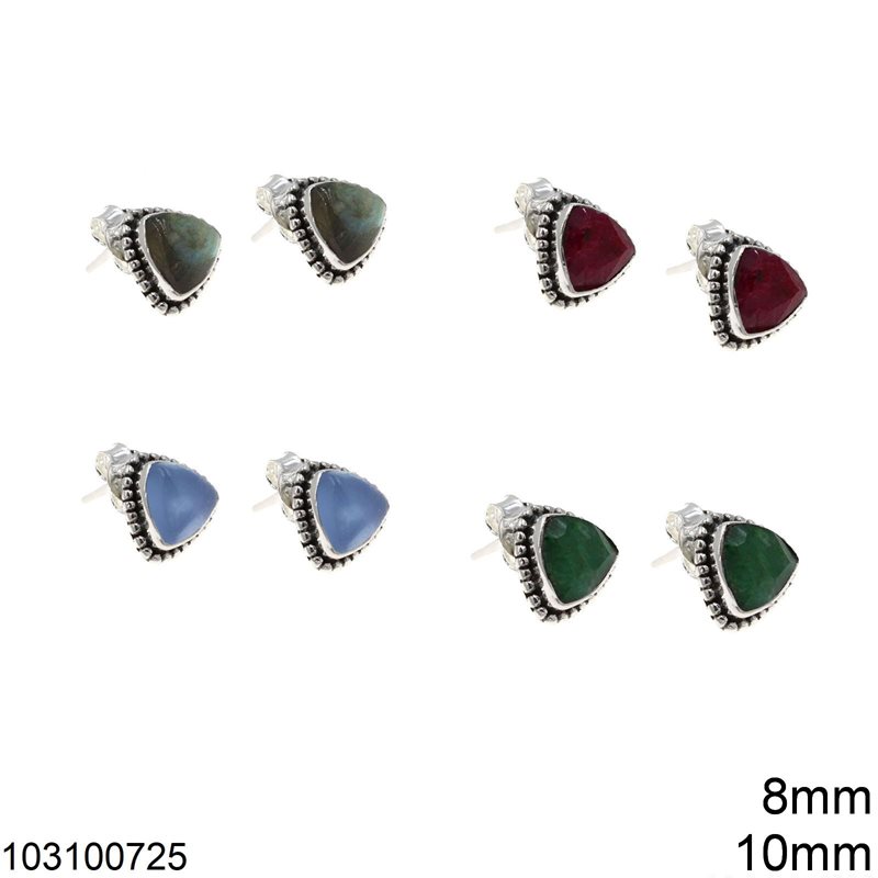 Silver 925 Stud Triangle Earings 10mm with Stone 8mm