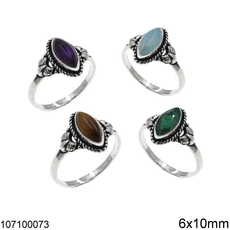 Silver 925 Ring with Navette Stone 6x10mm