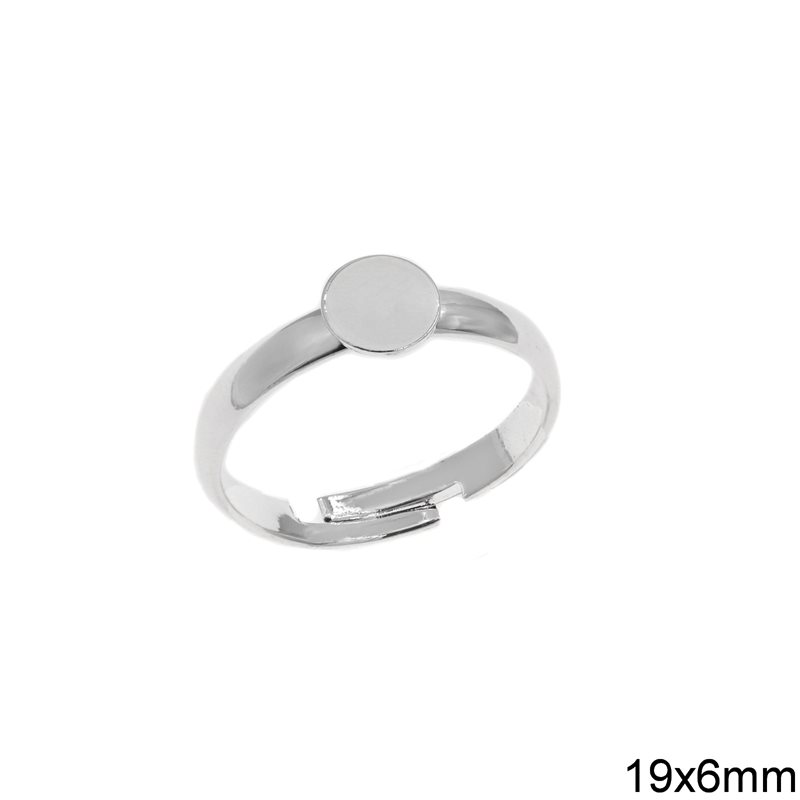 Brass Ring 19mm with Flat Round Base 6mm Open, Silver plated NF
