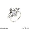 Silver 925 Ring Bee with Navette Stone 6x10mm