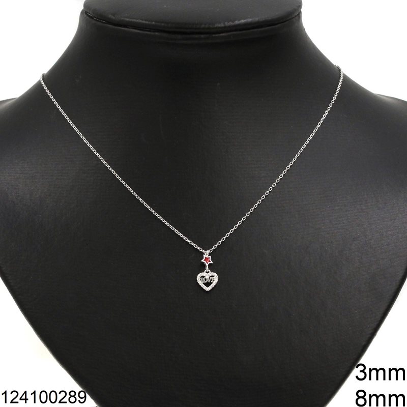 Silver 925 Necklace Heart with Zircon Love 8mm and Star 3mm