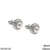 Silver 925 Round Stud Earings 10mm with Zircon and Pearl 4mm