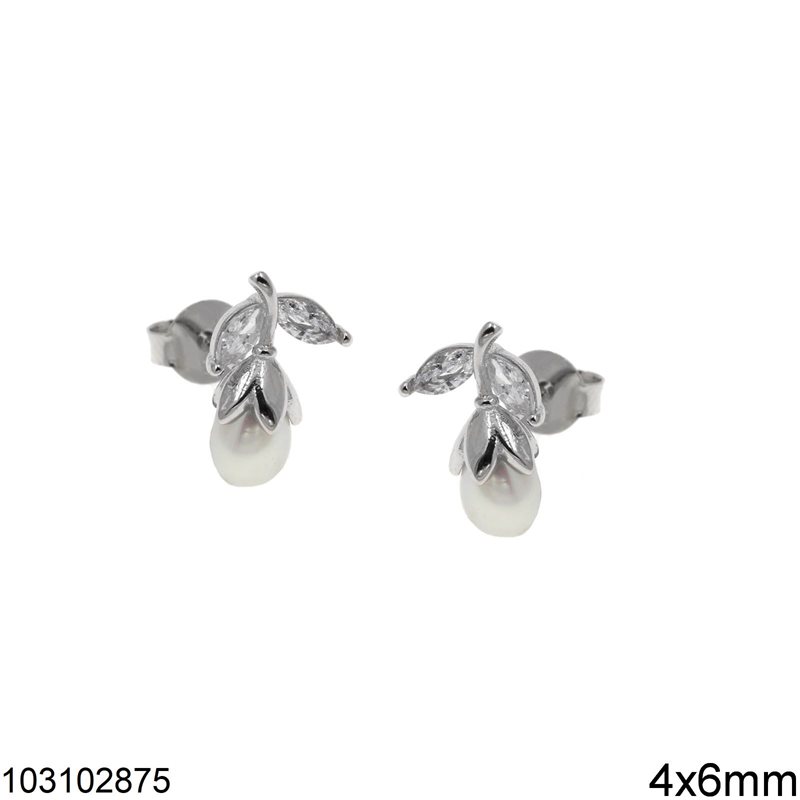 Silver 925 Stud Earings with Tulip 4x6mm