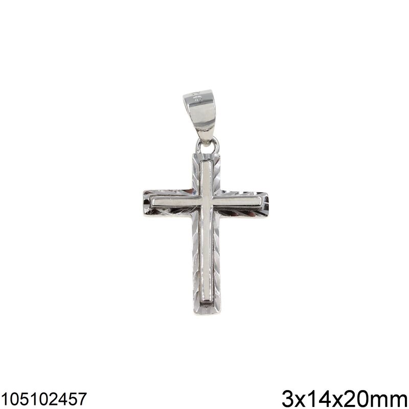 Silver 925 Pendant Cross Diamond Cut 3x14x20mm