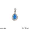 Silver 925 Pearshape Pendant with Meander and Synthetic Opal 11x15mm