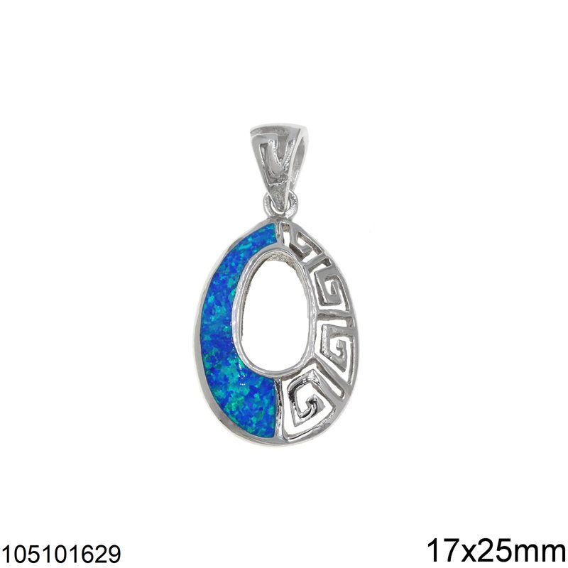 Silver 925 Pearshape Pendant with Meander and Synthetic Opal 17x25mm