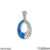 Silver 925 Pearshape Pendant with Meander and Synthetic Opal 17x25mm
