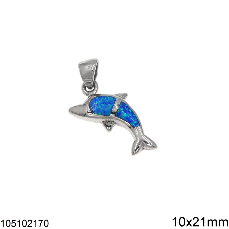 Silver 925 Pendant Dolphin with Synthetic Opal 10x21mm