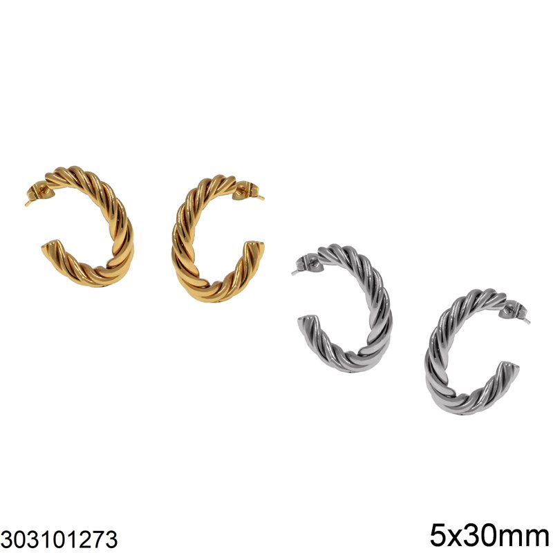Stainless Steel Hoop Twisted Earrings  5x30mm