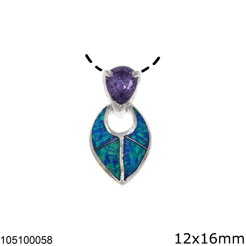 Silver 925 Navette Pendant with Synthetic Opal 12x16mm