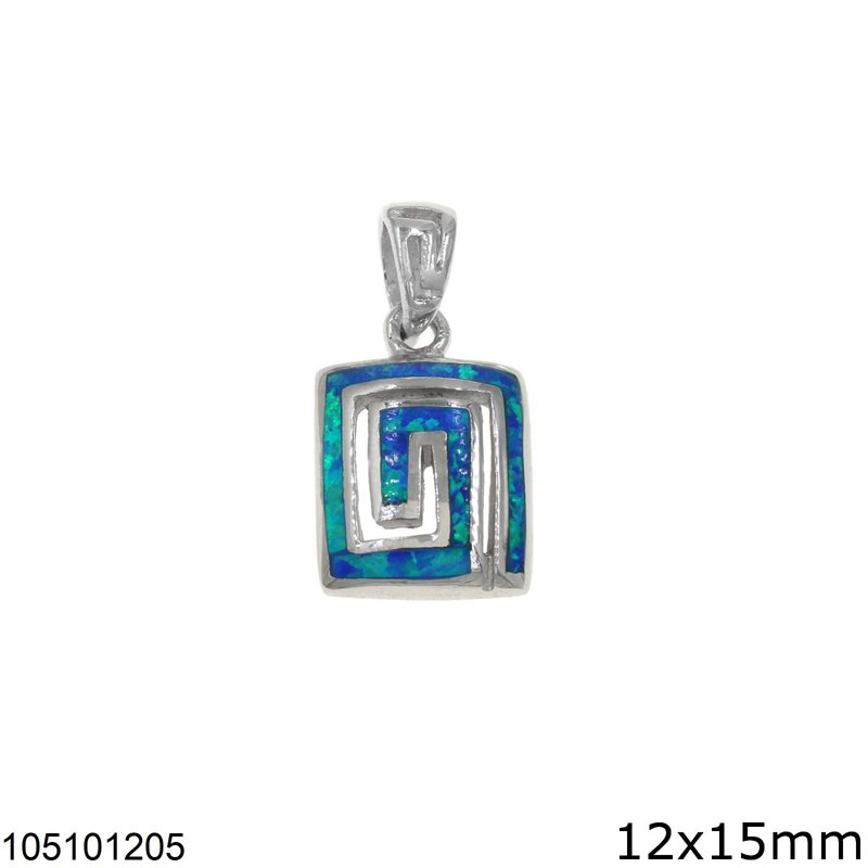 Silver 925 Pendant Meander with Synthetic Opal 12x15mm 