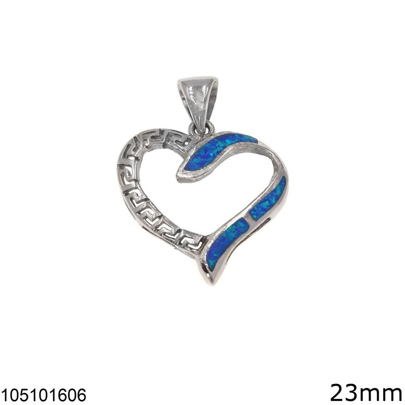 Silver 925 Pendant Heart with Meander and Synthetic Opal 23mm