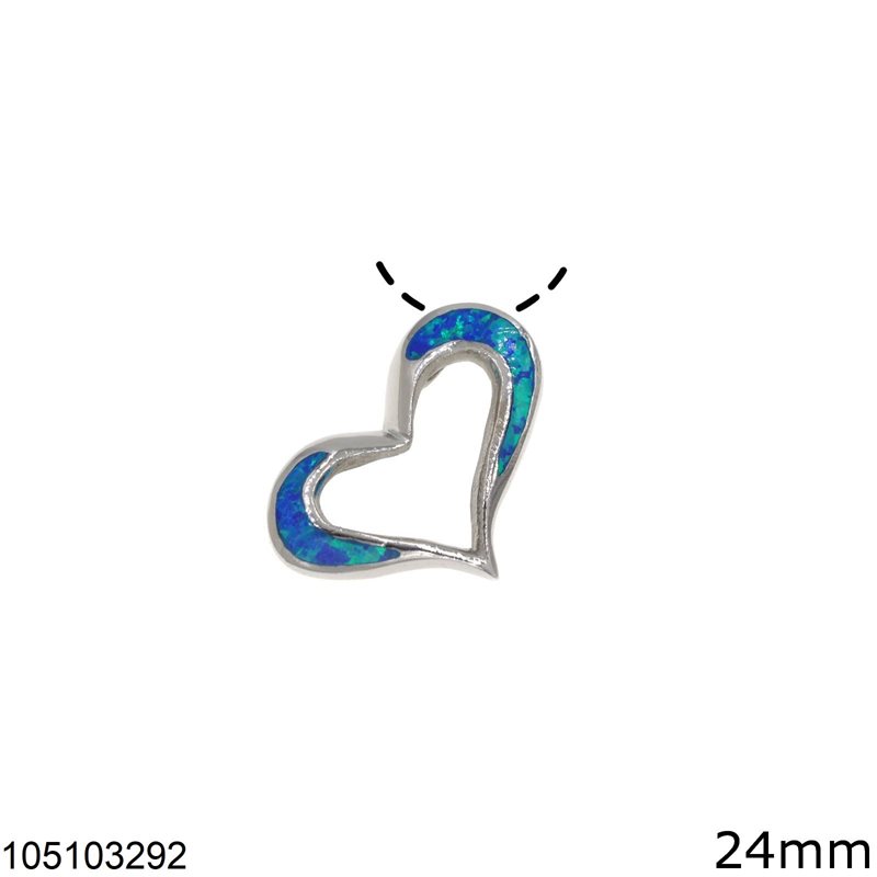 Silver 925 Pendant Heart with Synthetic Opal 24mm