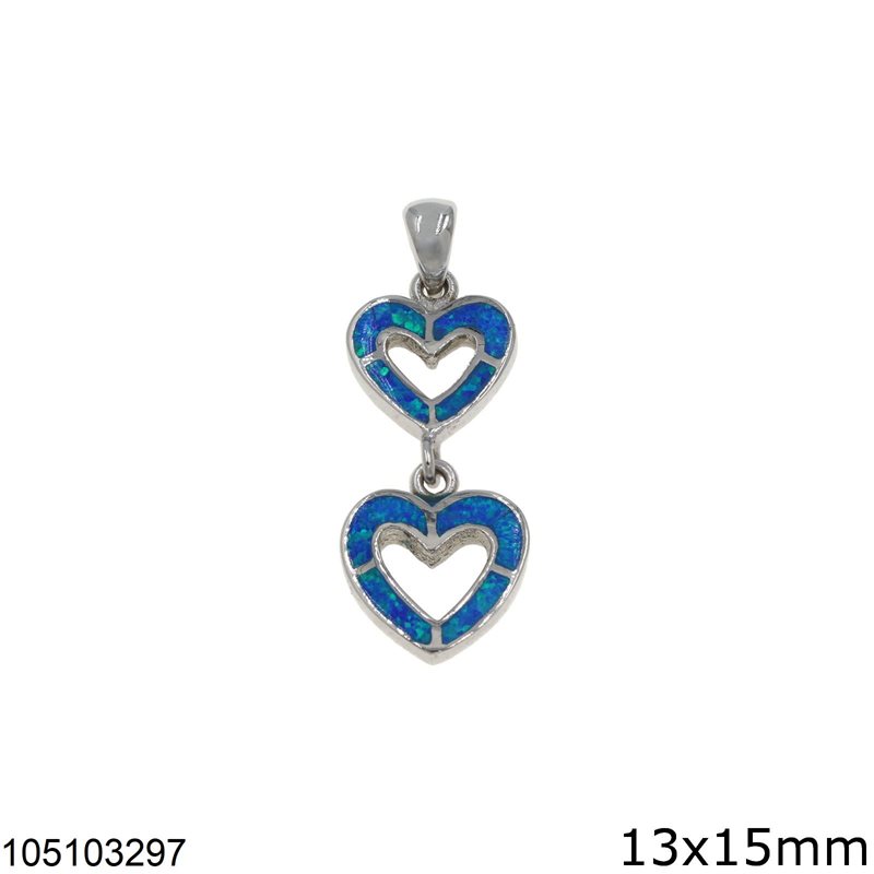 Silver 925 Pendant Hearts with Synthetic Opal 13x15mm