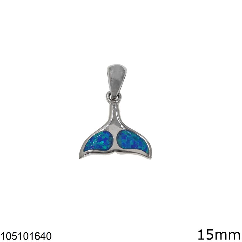 Silver 925 Pendant Whale Tail with Synthetic Opal 15mm