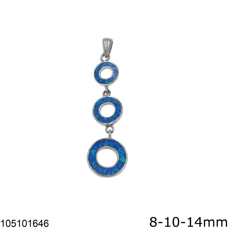 Silver 925 Pendant with 3 Circles and Synthetic Opal 8-10-14mm 
