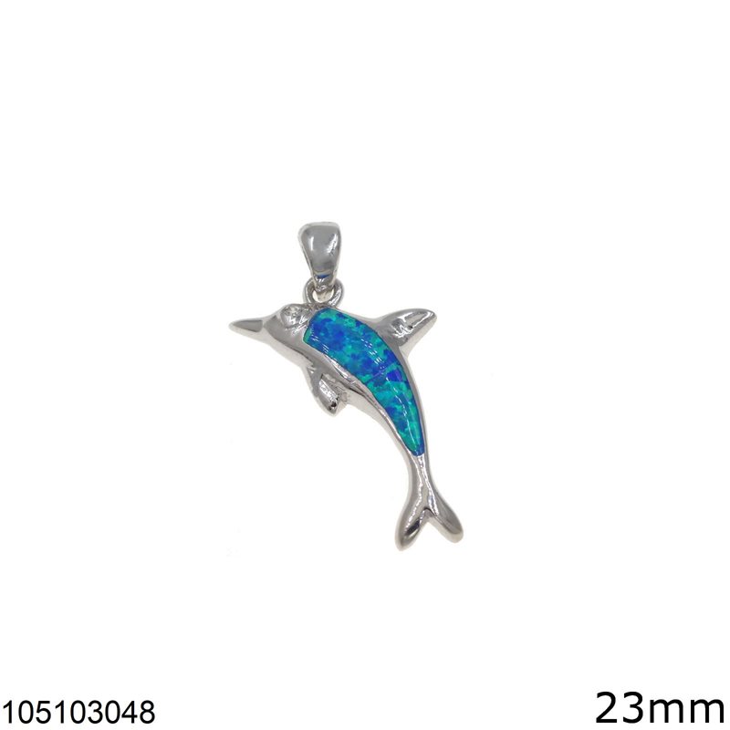 Silver 925 Pendant Dolphin with Synthetic Opal 23mm