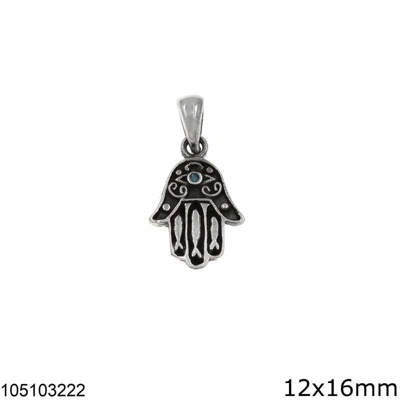 Silver 925 Pendant Hamsa with Synthetic Opal 12x16mm