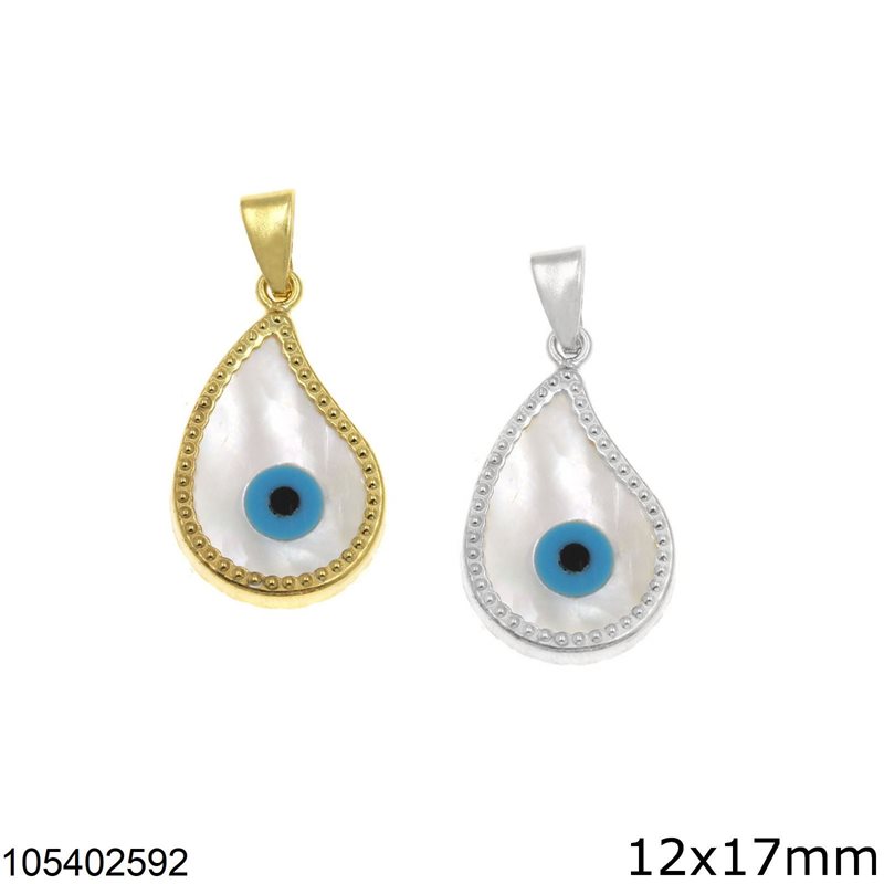 Silver 925 Pearshape Pendant Shell with Evil Eye 12x17mm