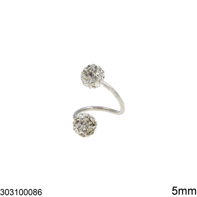 Stainless Steel Earing Ball with Rhinestones 5mm