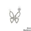 Motif Butterfly with Rhinestones 36x24mm and Cup 6mm, Silver plated NF