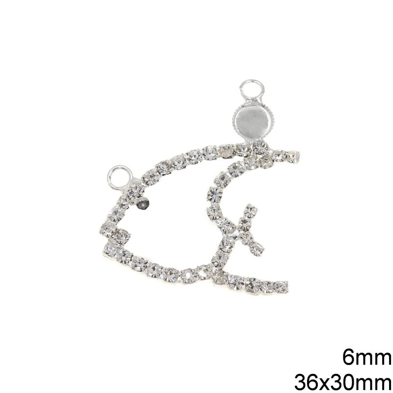 Motif Fish with Rhinestones 36x30mm and Cup 6mm, Silver plated NF