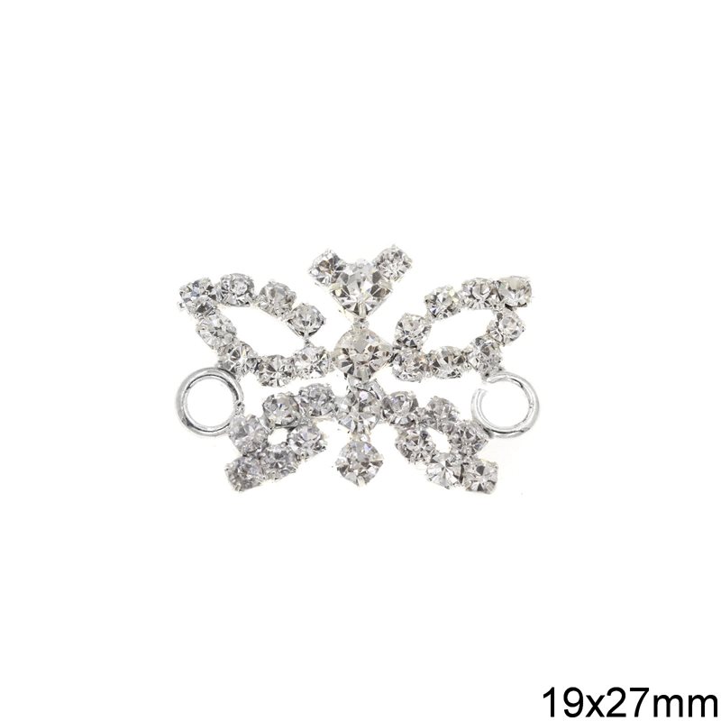 Spacer Butterfly with Rhinestones 19x27mm, Silver plated NF