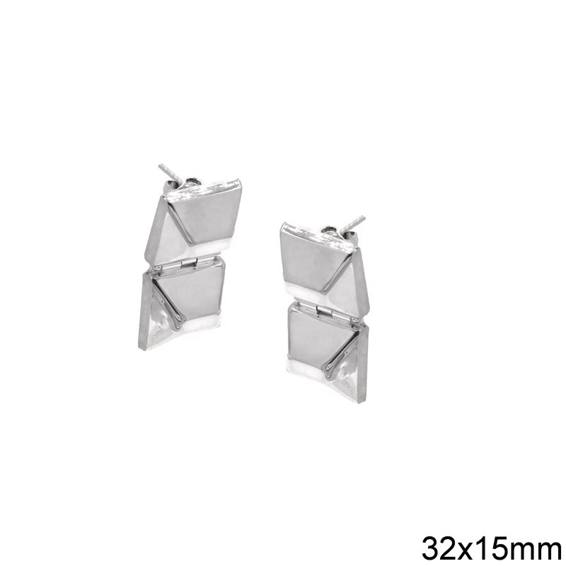 Silver 925 Stud Earrings Pyramid 32x15mm