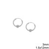 Silver 925 Earring Hoops with Ball 3mm 1.2x12mm 