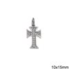 Μενταγιόν Ασημένιο 925 Σταυρός με Ζιργκόν 10x15mm