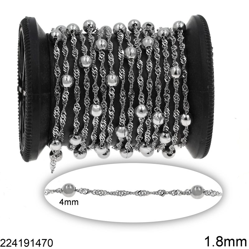 Stainless Steel Singapore Chain 1.8mm with Round Bead