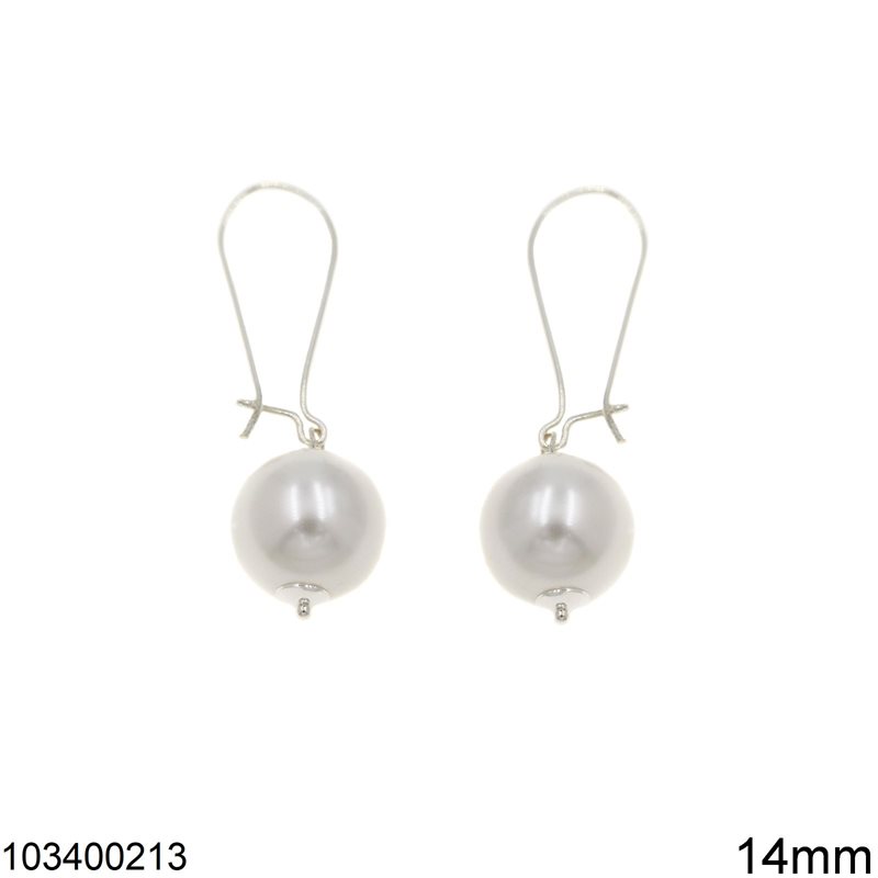 Silver 925 Hook Earrings Pearl 14mm 