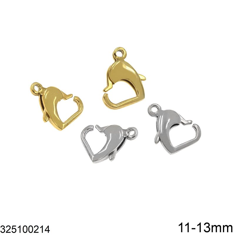 Stainless Steel Lobster Claw Clasp Heart Shaped 11-13mm