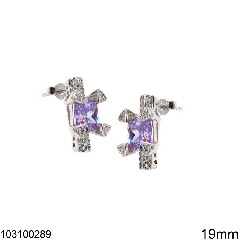 ilver 925 Stud Earrings Square with Zircon 19mm