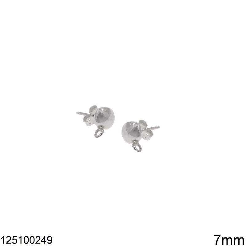 Silver 925 Stud Earrings Flat Ball with Hoop 7mm