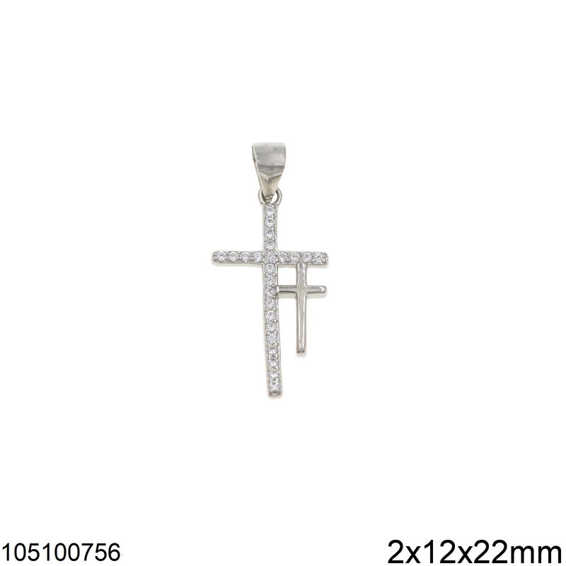Silver 925 Pendant Cross with Zircon 2x12x22mm