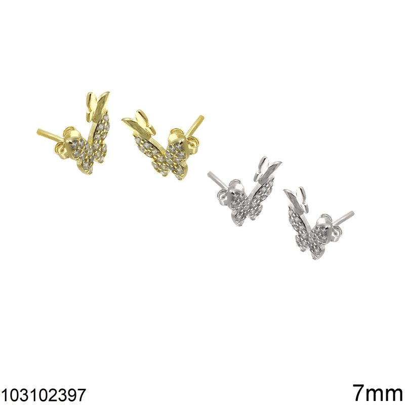 Silver 925 Stud Earrings Butterfly with Zircon 7mm