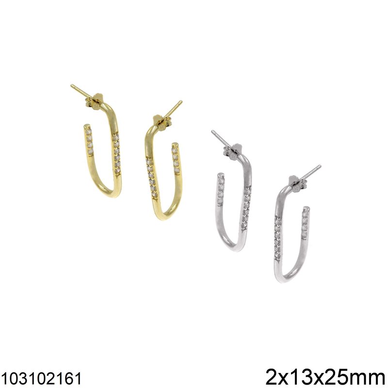 Silver 925 Stud Earrings Oval with Zircon 2x13x25mm