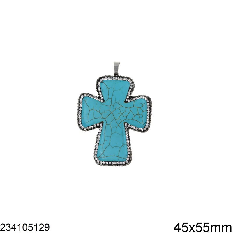 Turquoise Pendant Cross with Marcasite 45x55mm