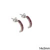 Silver 925 Curved Stud Earrings with Stones 14x3mm
