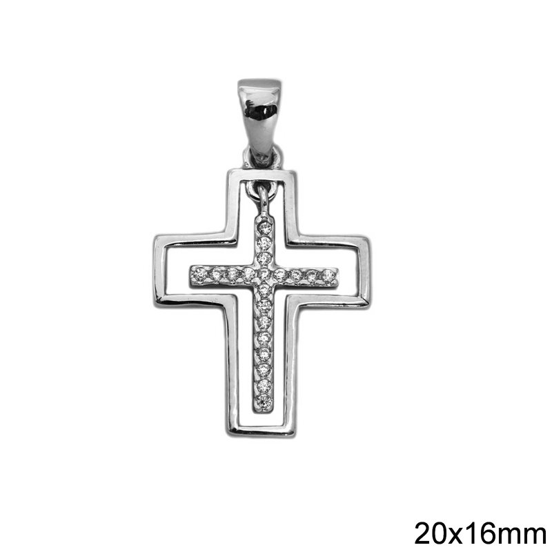 Silver 925 Pendant Cross Outline 20x16mm and Cross with Stones