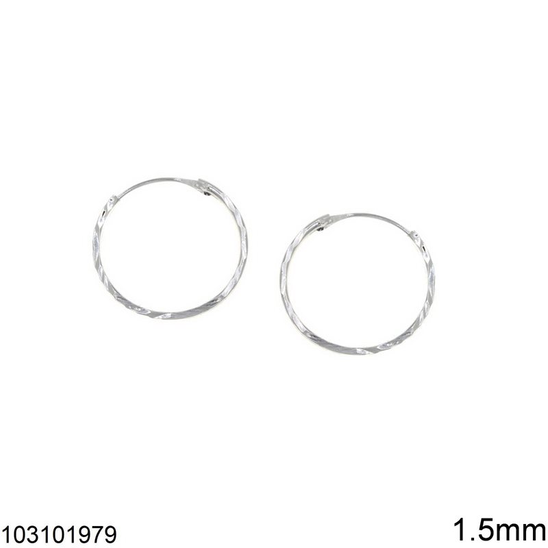 Silver 925 Hoop Earrings Diamond Cut 1.5mm