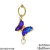 Stainless Steel Belly Ring 2x12mm with Rhinestone Butterfly 16x20mm and Heart 6mm