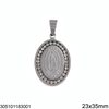 Stainless Steel Oval Pendant Jesus with Stones 23x35mm