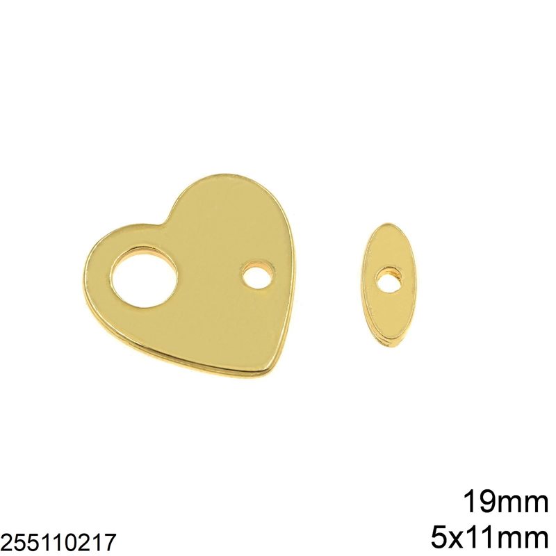 Casting Toggle Clasp Heart 19mm with Oval Bar 5x11mm