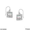 Silver 925 Hook Earrings Square Rosette with Zircon and Opal 11mm